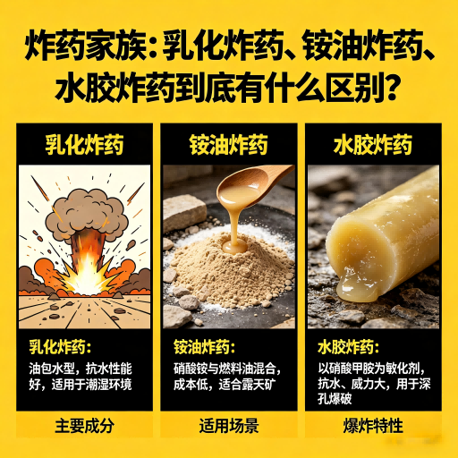 阿拉尔农场炸药家族：乳化炸药、铵油炸药、水胶炸药到底有什么区别？